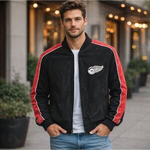 Detroit Red Wings Bomber Jacket NHL Hockey Leather Suede Mens Size L